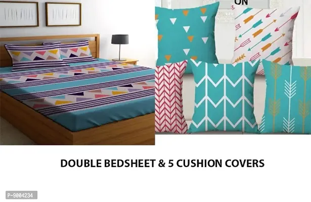 Classy 1 Double Bedsheet With 2 Pillow Covers and 5 Cushion Cover