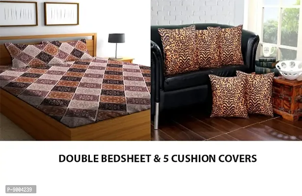 Classy 1 Double Bedsheet With 2 Pillow Covers and 5 Cushion Cover
