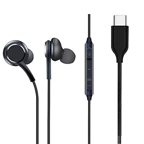 USB Type-C Wired in Ear Earphones with Mic for vivo iQOO 9 Wired Type C Earphone with Mic USB Type C Headset (Black) (for Samsung Galaxy Note 10 / Note 10 Plus) J1F2