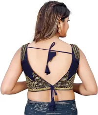 Reliable Navy Blue Silk Blend Embroidered Stitched Blouse For Women-thumb1