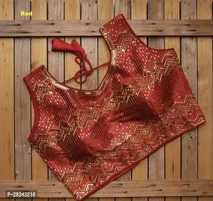 Reliable Red Silk Blend Embroidered Stitched Blouse For Women