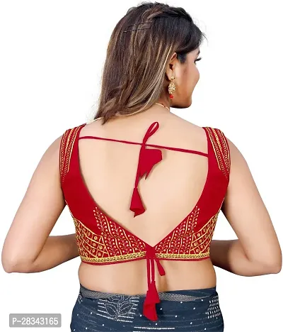 Reliable Red Silk Blend Embroidered Stitched Blouse For Women-thumb2