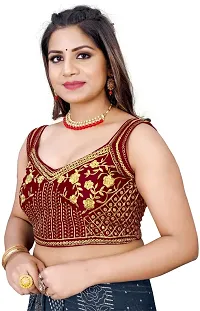 Reliable Maroon Silk Blend Embroidered Stitched Blouse For Women-thumb3