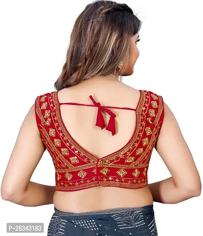 Reliable Red Silk Blend Embroidered Stitched Blouse For Women-thumb2