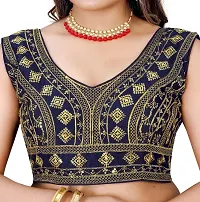 Reliable Navy Blue Silk Blend Embroidered Stitched Blouse For Women-thumb4