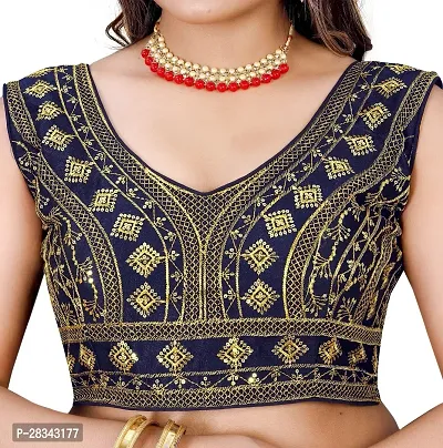 Reliable Navy Blue Silk Blend Embroidered Stitched Blouse For Women-thumb5