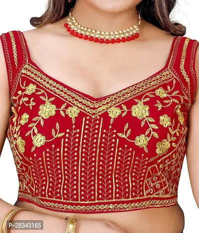 Reliable Red Silk Blend Embroidered Stitched Blouse For Women-thumb5