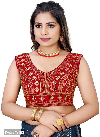 Reliable Red Silk Blend Embroidered Stitched Blouse For Women