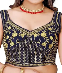 Reliable Navy Blue Silk Blend Embroidered Stitched Blouse For Women-thumb4