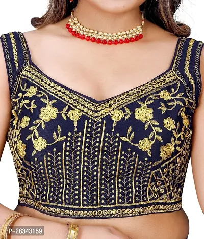 Reliable Navy Blue Silk Blend Embroidered Stitched Blouse For Women-thumb5