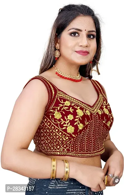 Reliable Maroon Silk Blend Embroidered Stitched Blouse For Women-thumb3