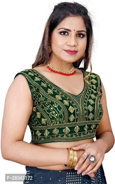 Reliable Green Silk Blend Embroidered Stitched Blouse For Women-thumb3