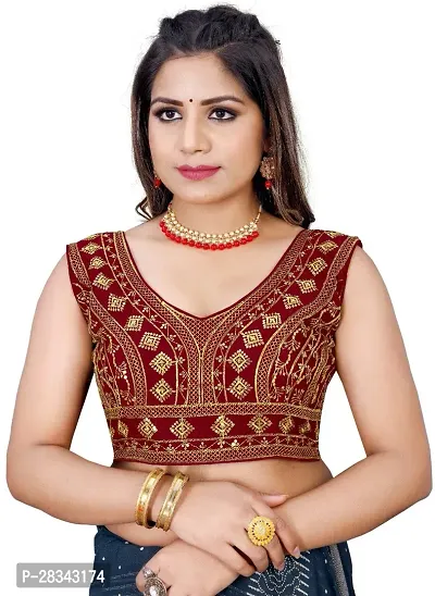 Reliable Maroon Silk Blend Embroidered Stitched Blouse For Women