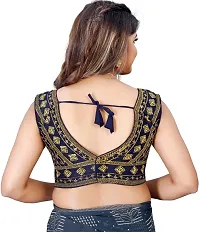 Reliable Navy Blue Silk Blend Embroidered Stitched Blouse For Women-thumb1