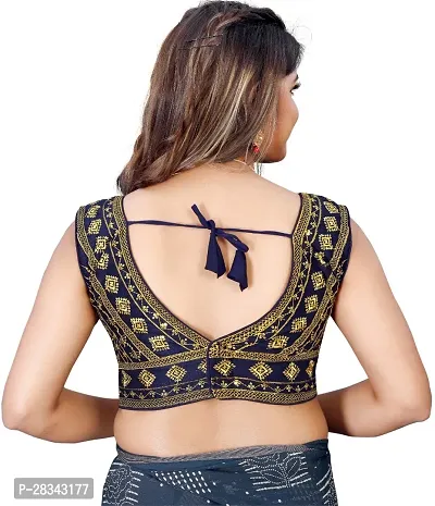 Reliable Navy Blue Silk Blend Embroidered Stitched Blouse For Women-thumb2