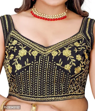 Reliable Black Silk Blend Embroidered Stitched Blouse For Women-thumb5