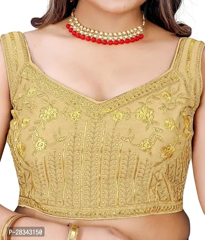 Reliable Beige Silk Blend Embroidered Stitched Blouse For Women-thumb5