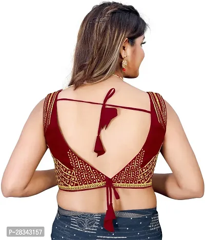 Reliable Maroon Silk Blend Embroidered Stitched Blouse For Women-thumb2