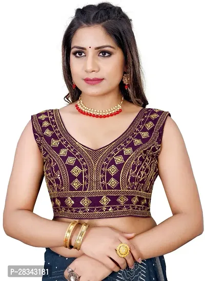 Reliable Purple Silk Blend Embroidered Stitched Blouse For Women