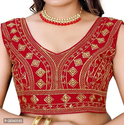 Reliable Red Silk Blend Embroidered Stitched Blouse For Women-thumb5