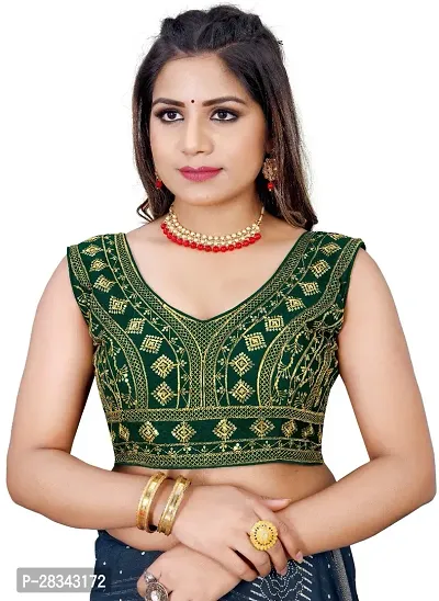 Reliable Green Silk Blend Embroidered Stitched Blouse For Women