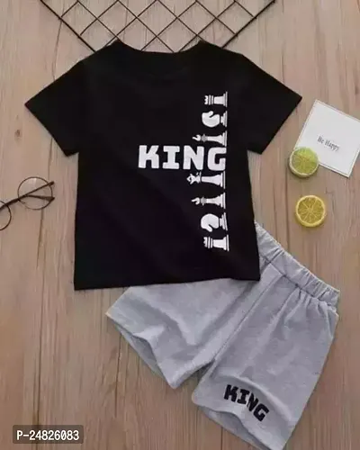 Fabulous Black Cotton Printed T-Shirts with Shorts For Boys