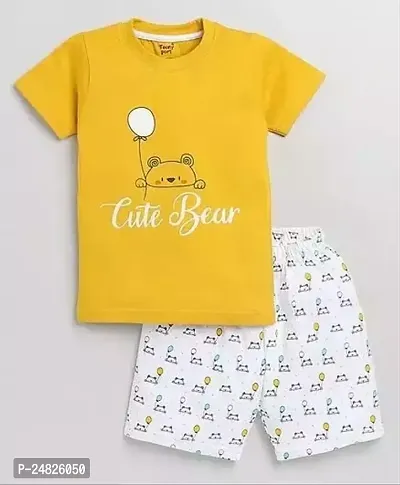 Fabulous Yellow Cotton Printed T-Shirts with Shorts For Boys