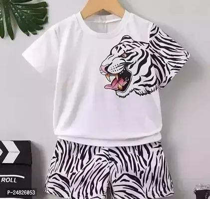 Fabulous White Cotton Printed T-Shirts with Shorts For Boys-thumb0