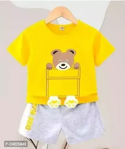 Fabulous Yellow Cotton Printed T-Shirts with Shorts For Boys-thumb0