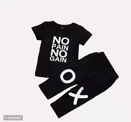 Fabulous Black Cotton Printed T-Shirts with Shorts For Boys