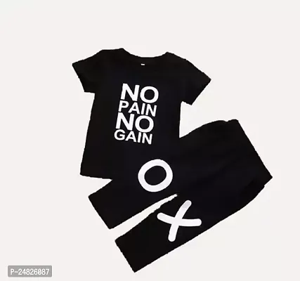 Fabulous Black Cotton Printed T-Shirts with Shorts For Boys-thumb0