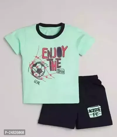 Fabulous Blue Cotton Printed T-Shirts with Shorts For Boys