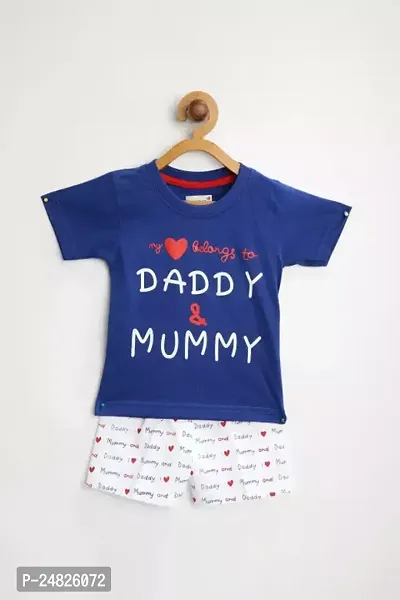 Fabulous Navy Blue Cotton Printed T-Shirts with Shorts For Boys
