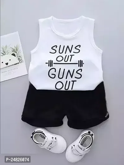 Fabulous White Cotton Printed T-Shirts with Shorts For Boys