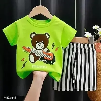 Fabulous Green Music Cotton Printed T-Shirts with Shorts For Boys-thumb0