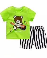 Fabulous Green Music Cotton Printed T-Shirts with Shorts For Boys-thumb1