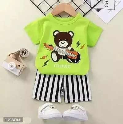 Fabulous Green Music Cotton Printed T-Shirts with Shorts For Boys-thumb3