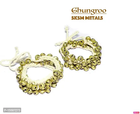 SKSM Metals Brass Ghungroo Kathak White Cotton String Ankle Bells (25+25, 1.6 CM, Pair, 10 Number) | 50 BELLS-thumb0