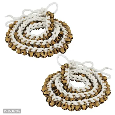 SKSM Metals Brass Ghungroo Kathak White Cotton String Ankle Bells (100+100, 1.6 CM, Pair, 10 Number) | 200 BELLS-thumb2