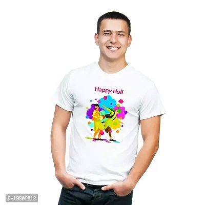 Clickplick Holi T-Shirt for Men's | Holi T-Shirt for Boys | White Holi T-Shirt | Holi Dryfit Strechable T-Shirt (Click-hol-tee-22-t-002_P)