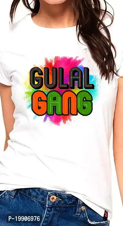 Clickplick Gang T-Shirt for Women's | Gang T-Shirt for Girls | White T-Shirt | Holi Dryfit Strechable T-Shirt (Click-G-HOLIdryfittshirt-017_P)