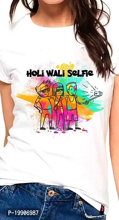 Clickplick Wali Selfie T-Shirt for Women's | Holi Wali Selfie T-Shirt for Girls | White T-Shirt | Holi Dryfit Strechable T-Shirt (Click-G-HOLIdryfittshirt-008_P)