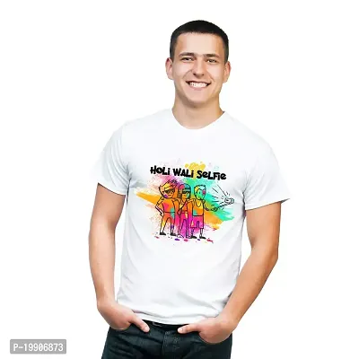 Clickplick Holi Wali Selfie T-Shirt for Men's | Holi Wali Selfie T-Shirt for Boys | White Holi T-Shirt | Holi Dryfit Strechable T-Shirt (Click-hol-tee-22-t-008_P)