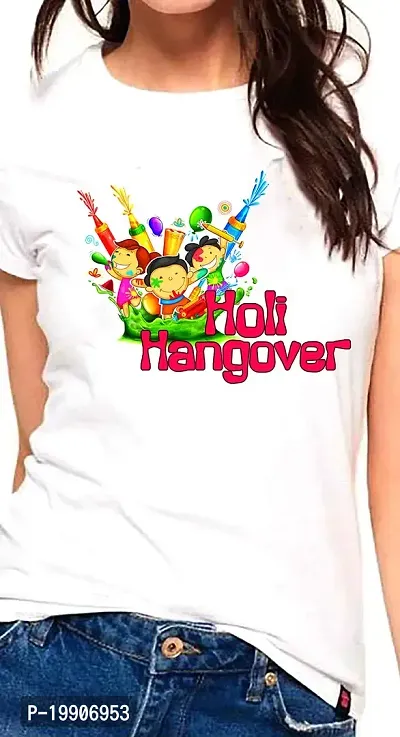 Clickplick Hangover T-Shirt for Women's | Holi Hangover T-Shirt for Girls | White T-Shirt | Holi Dryfit Strechable T-Shirt (Click-G-HOLIdryfittshirt-019_P)-thumb0