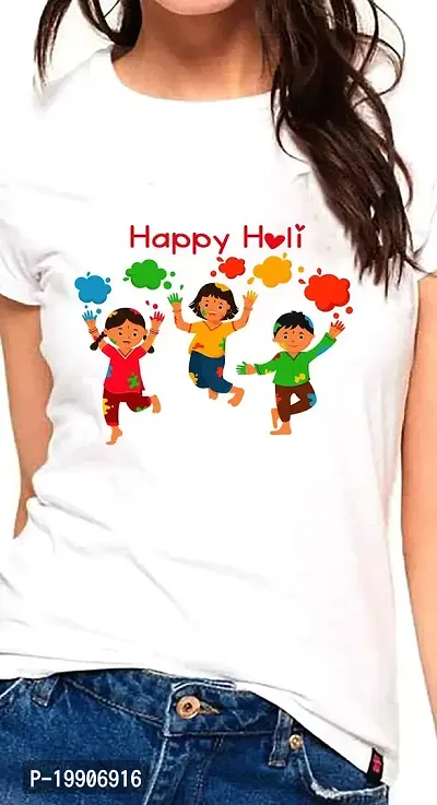 Clickplick Holi T-Shirt for Women's | Holi T-Shirt for Girls | White T-Shirt | Holi Dryfit Strechable T-Shirt (Click-G-HOLIdryfittshirt-005_P)