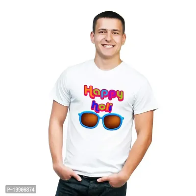 Clickplick Holi T-Shirt for Men's | Holi T-Shirt for Boys | White Holi T-Shirt | Holi Dryfit Strechable T-Shirt (Click-hol-tee-22-t-016_P)