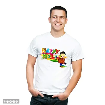 Clickplick Holi T-Shirt for Men's | Holi T-Shirt for Boys | White Holi T-Shirt | Holi Dryfit Strechable T-Shirt (Click-hol-tee-22-t-020_P)