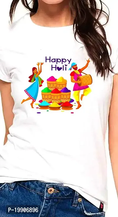 Clickplick Holi T-Shirt for Women's | Holi T-Shirt for Girls | White T-Shirt | Holi Dryfit Strechable T-Shirt (Click-G-HOLIdryfittshirt-004_P)