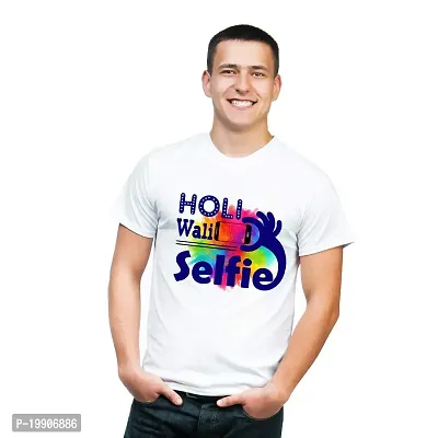 Clickplick Holi Wali Selfie T-Shirt for Men's | Holi Wali Selfiee T-Shirt for Boys | White Holi T-Shirt | Holi Dryfit Strechable T-Shirt (Click-hol-tee-22-t-012_P)
