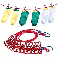 Elastic Clothesline Laundry Line Camping Clothes Lines Adjustable Clothes Rope with 12pcs Clothespins Portable Clothesline with Clips for Outdoor...-thumb2